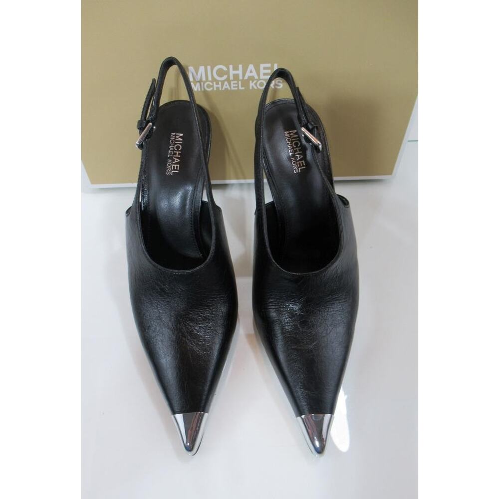 Michael Kors Kasia Pointed Toe Slingback Heels Pumps Leather Black - Picture 4 of 9